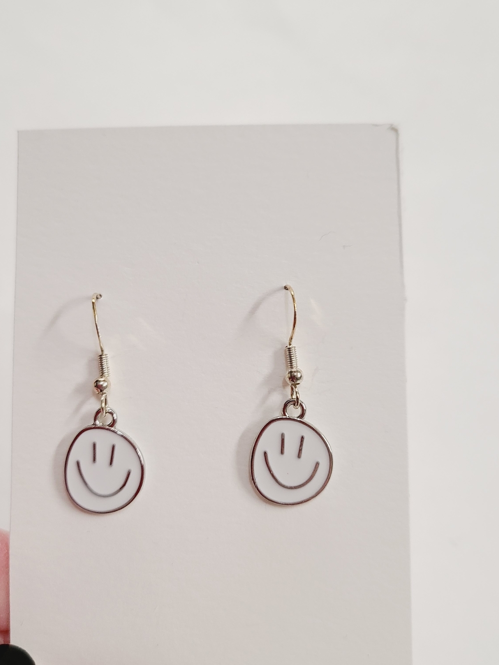 Smile Dangle Earrings - White Smiley Face